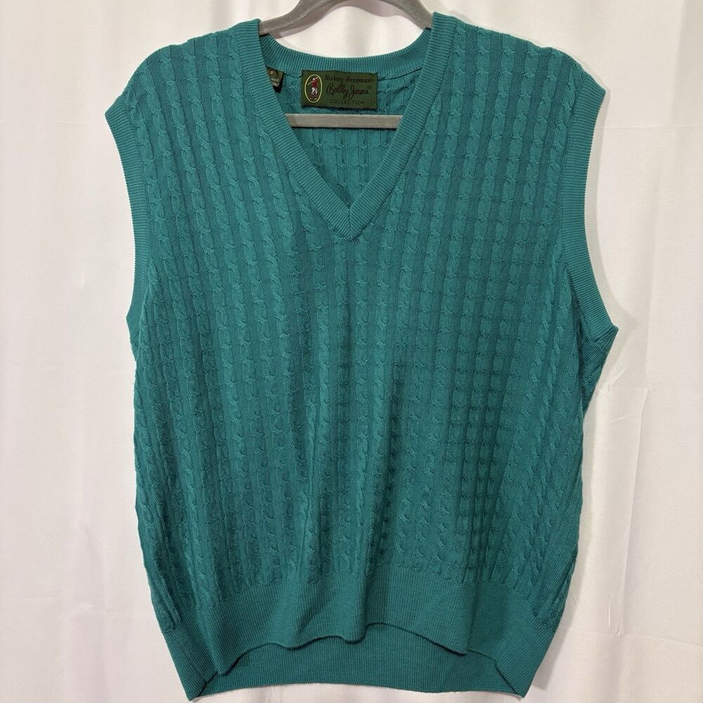 Vtg Hickey Freeman Bobby Jones Sweater Vest Size Small Teal Green 100% Wool Golf